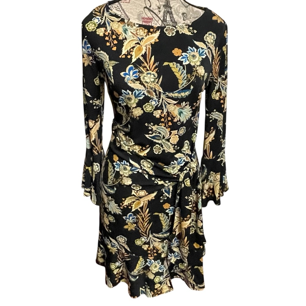 ECI Black Floral Long Sleeve Dress